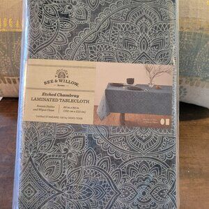 Bee & Willow Laminated Fabric Tablecloth Blue Etched Chambray